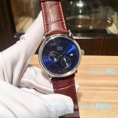 Copy Omega De Ville Automatic Watch Blue Moonphase Dial 40mm